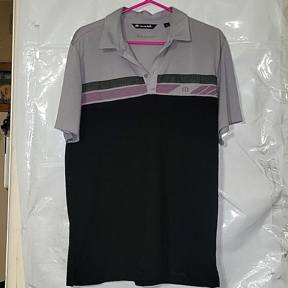TRAVIS MATTHEW REAL TREAT Men's Polo Logo Golf Shirt L Striped Y2K 90's Designer - Picture 2 of 7